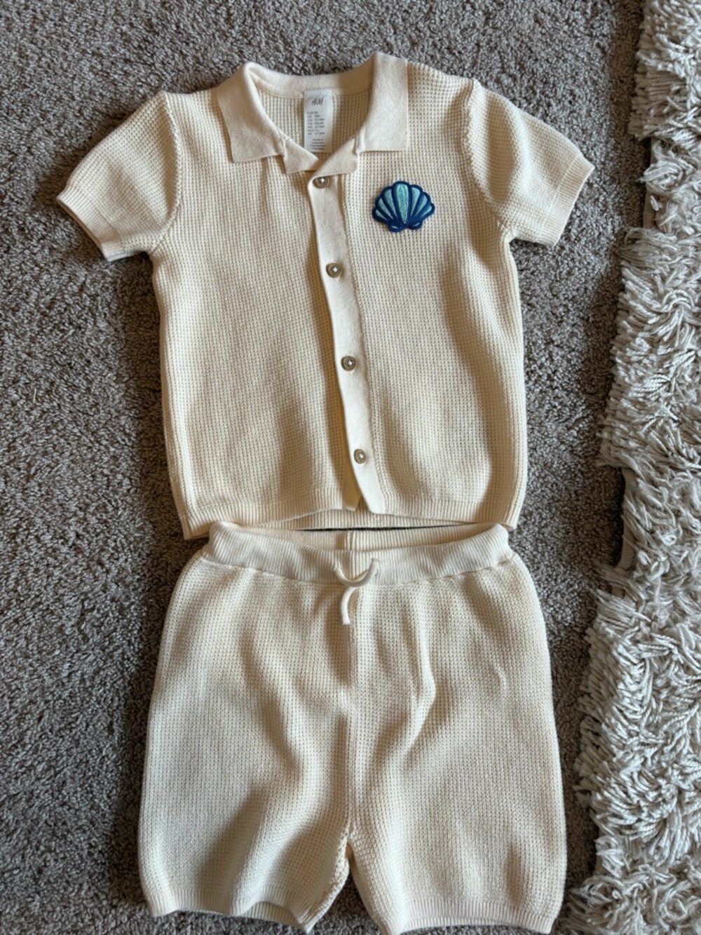 H&M Cream Knit Two-Piece Set with Blue Shell Patch